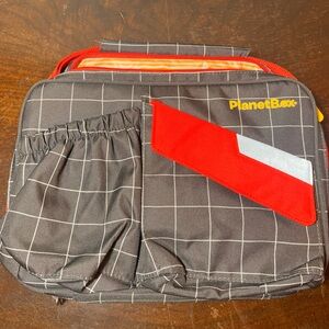 PlanetBox Checkered Gray and Red Lunch Bag with Rover Stainless Steel Lunch Box